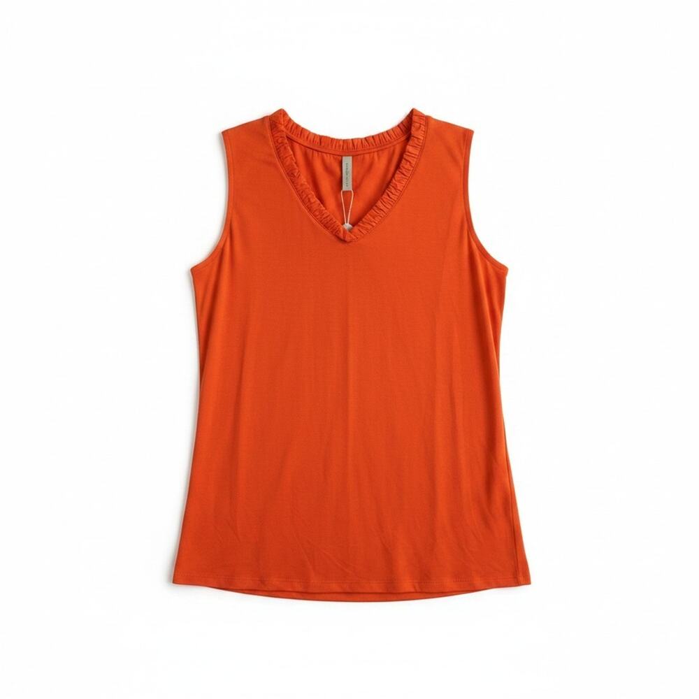 NWT Soya Concept Orange Ruffle V Neck Tank Top Layering Top #1761 Size XS - Picture 3 of 8
